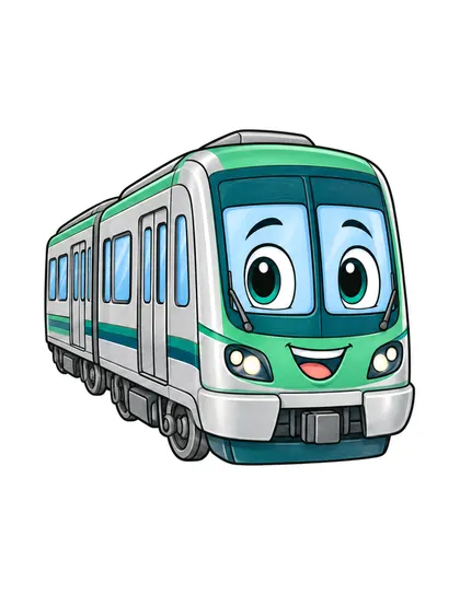 Color reference of Subi the subway train character on a white background