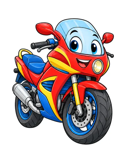 Color reference of Zoom the touring motorcycle character on a white background