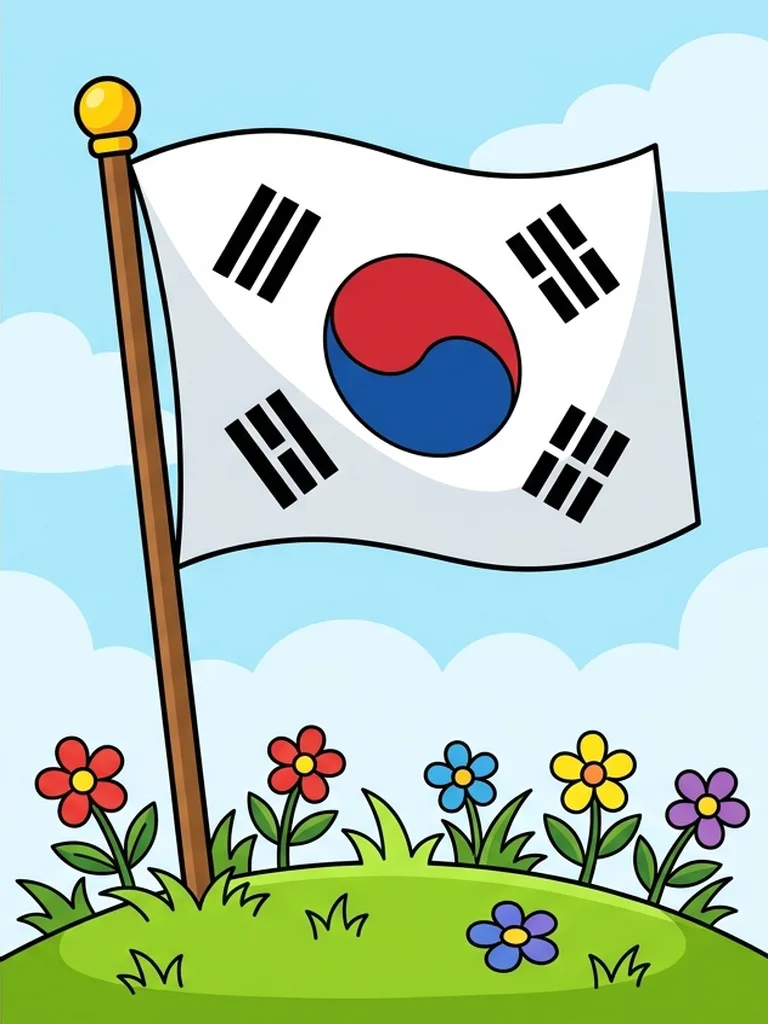 Modelo en color de bandera de Corea del Sur para colorear