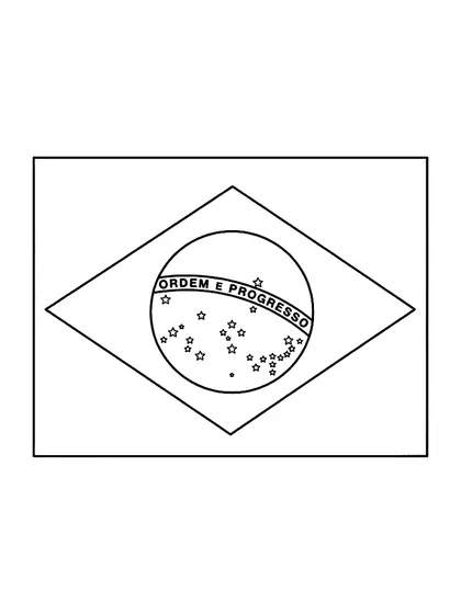Black-and-white coloring page of the Brazil flag