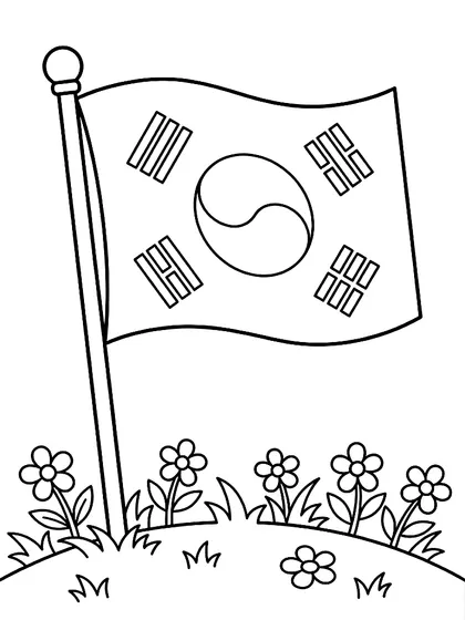 Black-and-white coloring page of the South Korea flag
