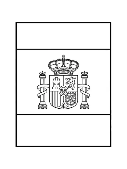 Dibujo en blanco y negro de bandera de España para colorear
